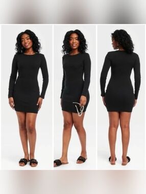 Universal Thread Black Rib-Knit Bodycon Dress Large